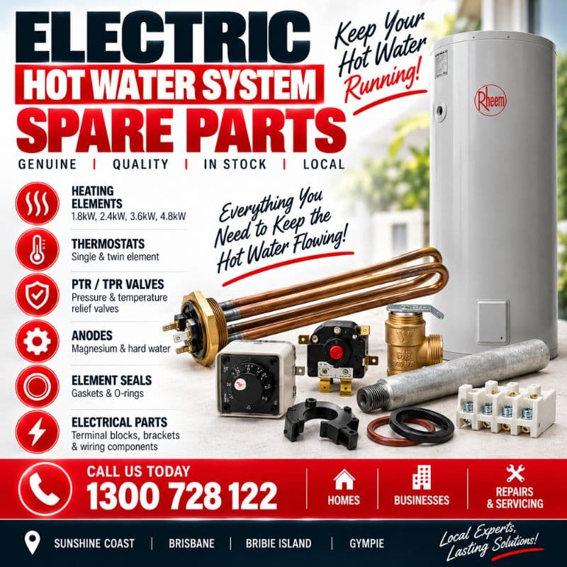 Electric hot water system spare parts — elements, thermostats and valves