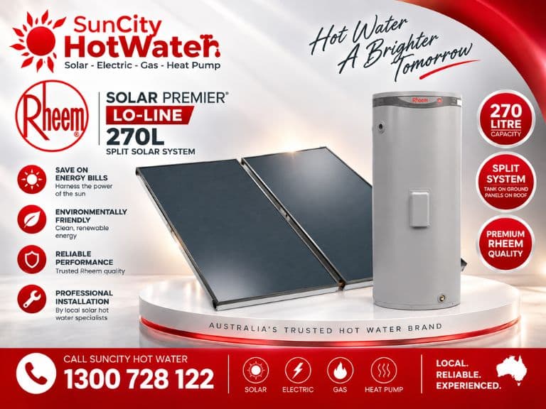 Rheem Loline split-system solar hot water system with ground-mounted tank — Sunshine Coast, Brisbane & Gympie