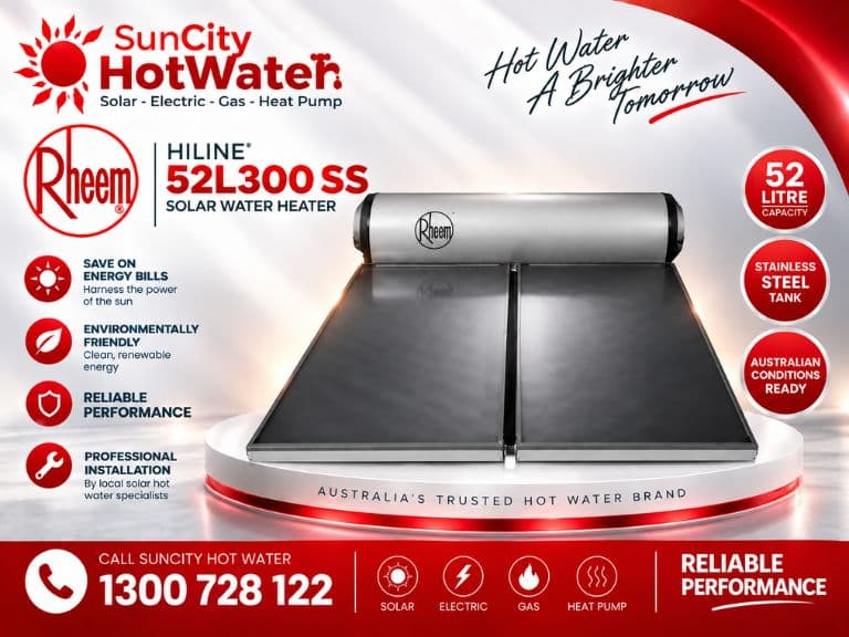 Rheem 52L roof-mounted thermosiphon solar hot water system — Sunshine Coast, Brisbane & Gympie